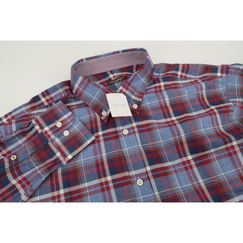 J. McLaughlin Men's Classic‎ Fit Flip Cuff Plaid Shirt Size Medium Summer